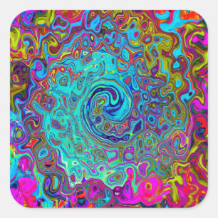 Trippy Sky Blue Abstract Retro Liquid Swirl Vierkante Sticker