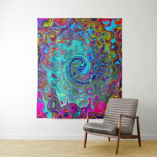 Trippy Sky Blue Abstract Retro Liquid Swirl Wandkleed (In situ)