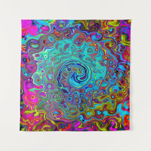 Trippy Sky Blue Abstract Retro Liquid Swirl Wandkleed (Voorkant (horizontaal))