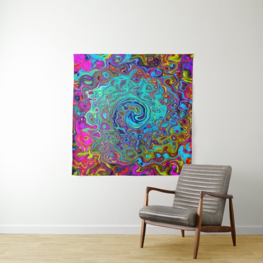 Trippy Sky Blue Abstract Retro Liquid Swirl Wandkleed (In Situ (horizontaal))