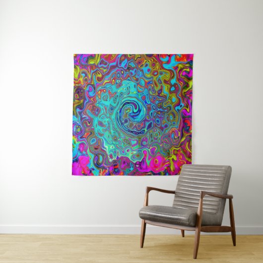 Trippy Sky Blue Abstract Retro Liquid Swirl Wandkleed (In situ)