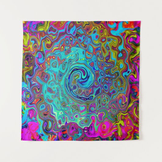 Trippy Sky Blue Abstract Retro Liquid Swirl Wandkleed (Voorkant)