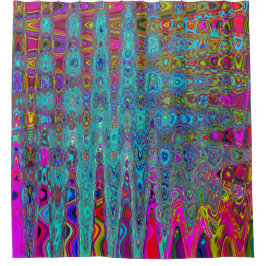 Trippy Sky Blue Abstracte Retro Atomic Waves Douchegordijn