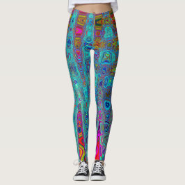 Trippy Sky Blue Abstracte Retro Atomic Waves Leggings