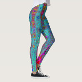 Trippy Sky Blue Abstracte Retro Atomic Waves Leggings (Rechts)