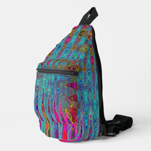 Trippy Sky Blue Abstracte Retro Atomic Waves Sling Bag (Rechterhoek)