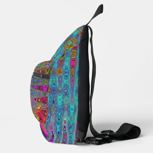 Trippy Sky Blue Abstracte Retro Atomic Waves Sling Bag (Rechts)