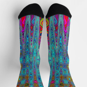 Trippy Sky Blue Abstracte Retro Atomic Waves Sokken