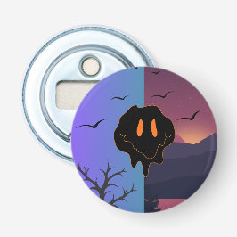 Trippy Smeltende Glimlach Gezicht Dag & Nacht Land Button Flesopener