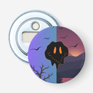 Trippy Smeltende Glimlach Gezicht Dag & Nacht Land Button Flesopener