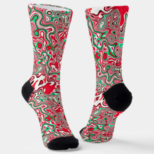 Trippy Squiggly Funky Maximalistische Kerst Strepe Sokken