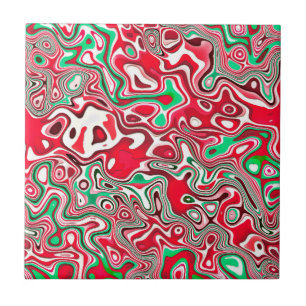 Trippy Squiggly Funky Maximalistische Kerst Strepe Tegeltje