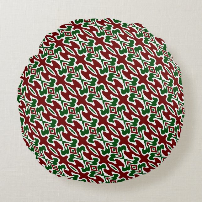 Trippy Squiggly Retro Mod Kerstmis Streeppatroon Rond Kussen (Voorkant)