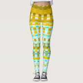 Trippy Strepen Geel en Blauw Psychedelisch Patroon Leggings (Voorkant)