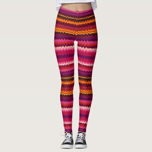 Trippy Stripes Bold Paars Psychedelic Glitchy Leggings (Voorkant)