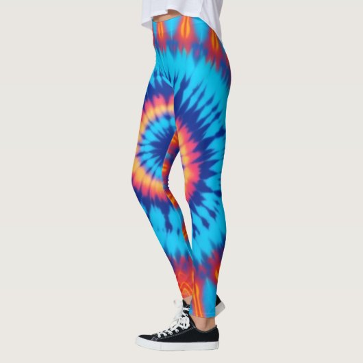 Trippy Stropdas-Dye Retro Blauw & Sinaasappel Leggings (Links)