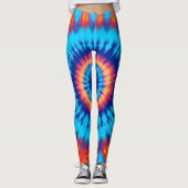 Trippy Stropdas-Dye Retro Blauw & Sinaasappel Leggings (Voorkant)