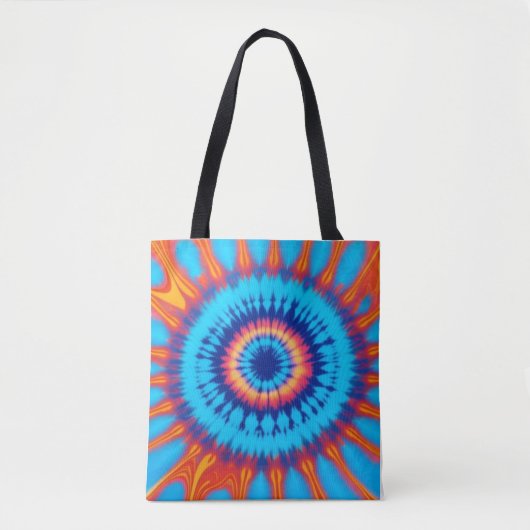 Trippy Stropdas-Dye Retro Blauw & Sinaasappel Tote Bag (Voorkant)