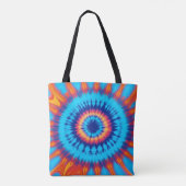 Trippy Stropdas-Dye Retro Blauw & Sinaasappel Tote Bag (Achterkant)