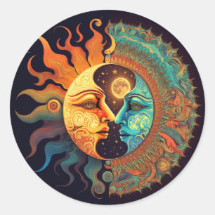Trippy Sun&Moon Ronde Sticker