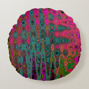 Trippy Turquoise Abstract Retro Atomaire Golven Rond Kussen