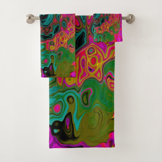 Trippy Turquoise Abstract Retro Liquid Swirl Bad Handdoek (Insitu)
