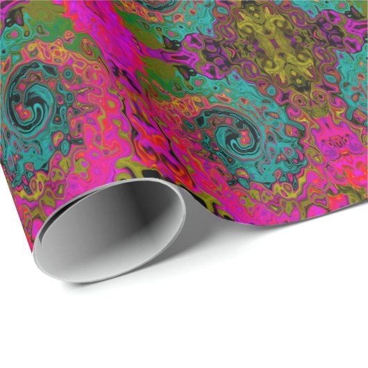 Trippy Turquoise Abstract Retro Liquid Swirl Cadeaupapier (Rol Hoek)