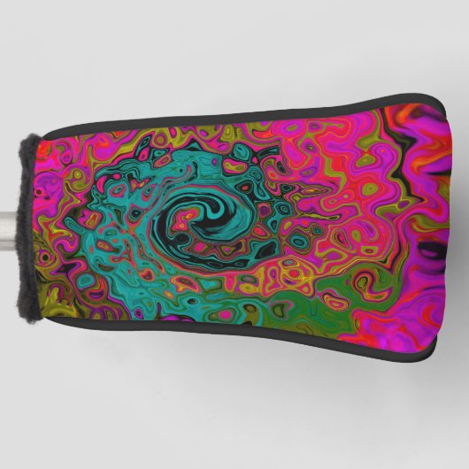 Trippy Turquoise Abstract Retro Liquid Swirl Golfheadcover (Voorkant)