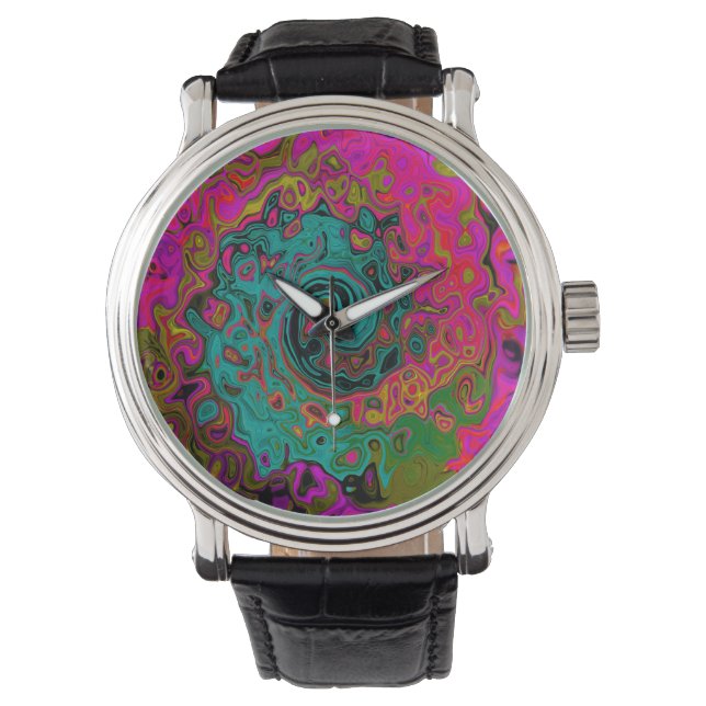 Trippy Turquoise Abstract Retro Liquid Swirl Horloge (Voorkant)