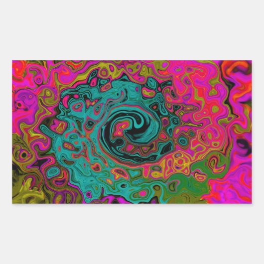 Trippy Turquoise Abstract Retro Liquid Swirl Rechthoekige Sticker (Voorkant)