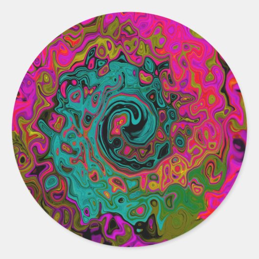 Trippy Turquoise Abstract Retro Liquid Swirl Ronde Sticker (Voorkant)