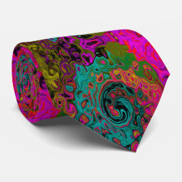 Trippy Turquoise Abstract Retro Liquid Swirl Stropdas