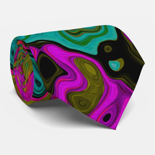 Trippy Turquoise Abstract Retro Liquid Swirl Stropdas (Opgerold)