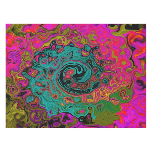 Trippy Turquoise Abstract Retro Liquid Swirl Tafelkleed (Voorkant (Horizontaal))