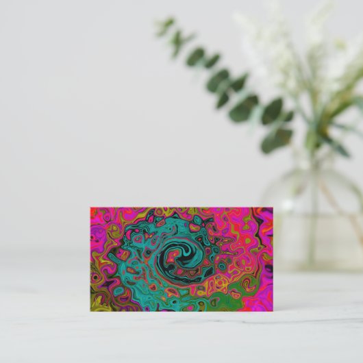 Trippy Turquoise Abstract Retro Liquid Swirl Visitekaartje (Staand voorkant)