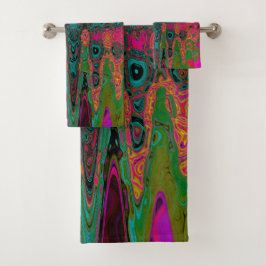 Trippy Turquoise Abstracte Retro Atomic Waves Bad Handdoek