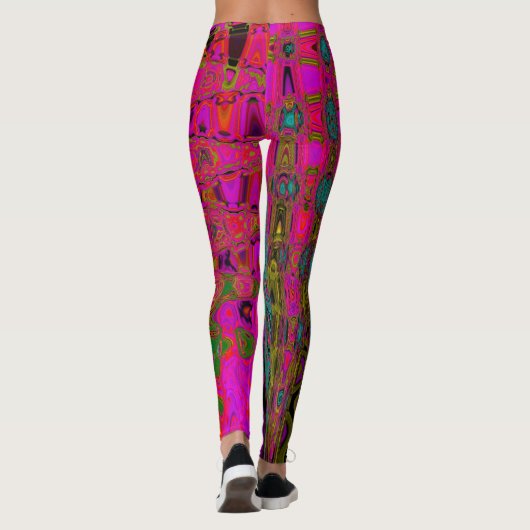 Trippy Turquoise Abstracte Retro Atomic Waves Leggings (Achterkant)