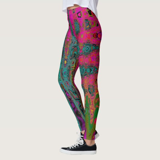 Trippy Turquoise Abstracte Retro Atomic Waves Leggings (Links)