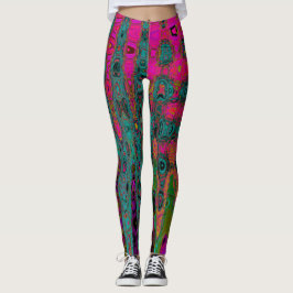 Trippy Turquoise Abstracte Retro Atomic Waves Leggings
