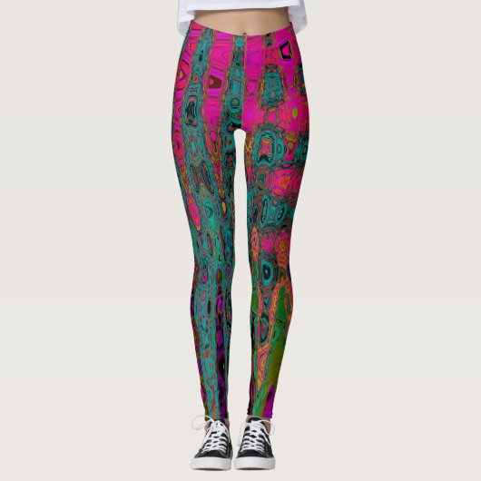 Trippy Turquoise Abstracte Retro Atomic Waves Leggings (Voorkant)