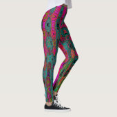 Trippy Turquoise Abstracte Retro Atomic Waves Leggings (Rechts)