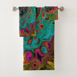 Trippy Turquoise Abstracte Retro Vloeibare Draaiko Bad Handdoek