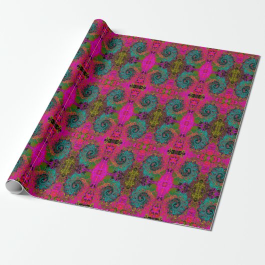 Trippy Turquoise Abstracte Retro Vloeibare Draaiko Cadeaupapier (Uitgerold)