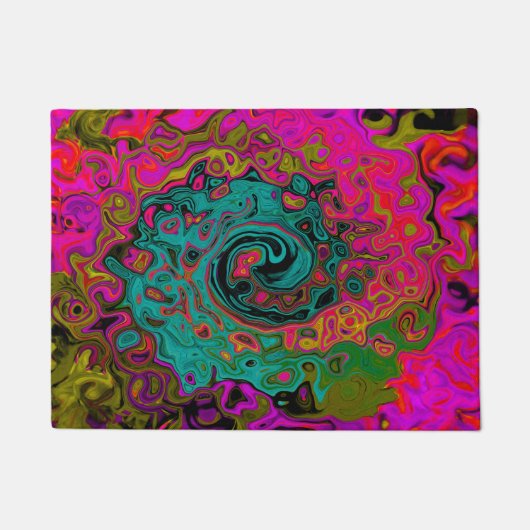 Trippy Turquoise Abstracte Retro Vloeibare Draaiko Deurmat (Voorkant)