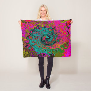 Trippy Turquoise Abstracte Retro Vloeibare Draaiko Fleece Deken