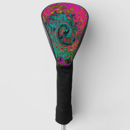 Trippy Turquoise Abstracte Retro Vloeibare Draaiko Golfheadcover