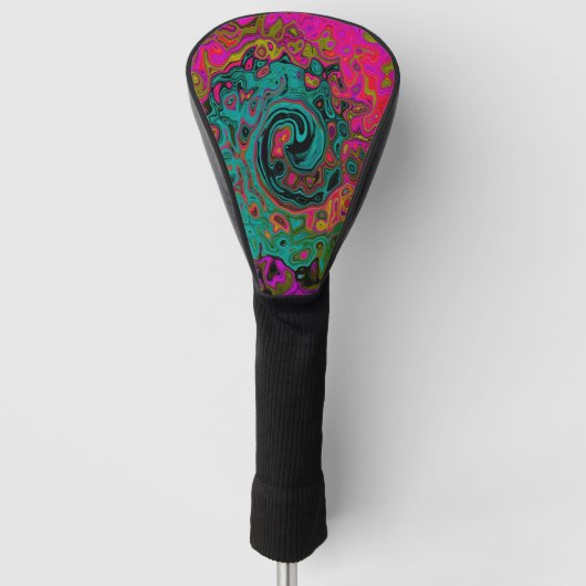 Trippy Turquoise Abstracte Retro Vloeibare Draaiko Golfheadcover (Voorkant)