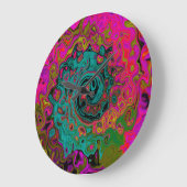 Trippy Turquoise Abstracte Retro Vloeibare Draaiko Grote Klok (Hoek)