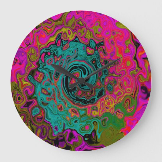 Trippy Turquoise Abstracte Retro Vloeibare Draaiko Grote Klok (Voorkant)