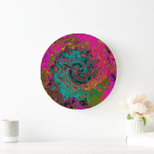 Trippy Turquoise Abstracte Retro Vloeibare Draaiko Grote Klok (Huis)